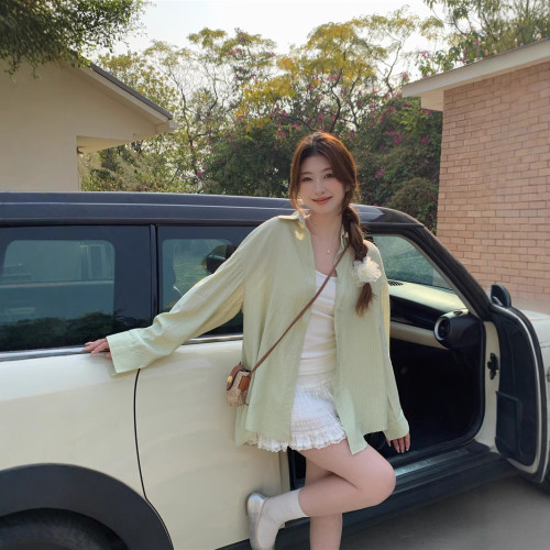 長袖襯衣設計感小衆上衣美式復古條紋襯衫女早春穿搭開衫外套寬松