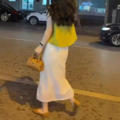 24271大愛美依緣2025新款韓系小個子減齡無袖上衣亮片半身裙女潮