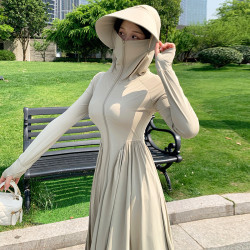 修身防曬衣女夏季新款長款連衣裙不防紫外線冰絲長裙全身防曬服