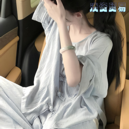 新中式國風高級感盤釦單層春秋季睡衣女新款慵懶感寬松可外穿家居