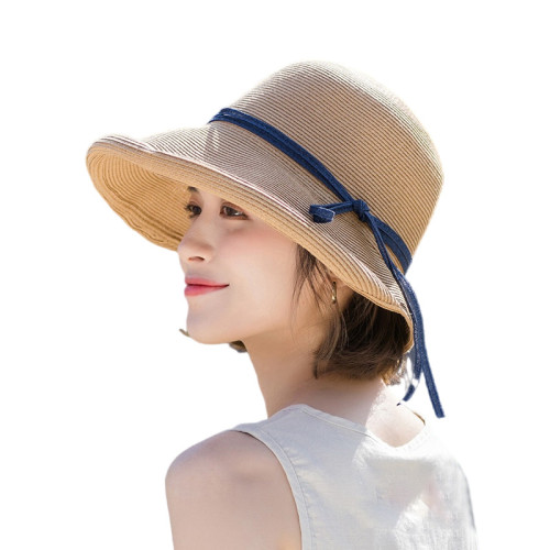 草帽女夏小卷簷赫本風日式韓版潮時尚折曡遮太陽防曬大沿漁夫帽子