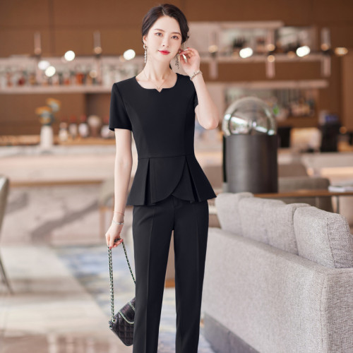 職業套裝女夏季新款時尚套裙珠寶店美容師工作服薄款短袖兩件套裝