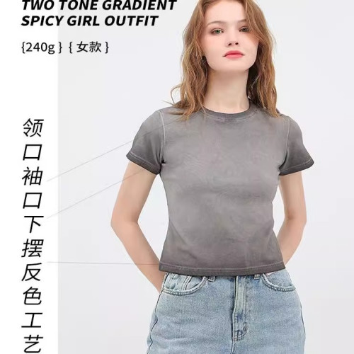 短款T恤夏修身上衣純棉復古洗水辣妹女裝打底衫印圖
