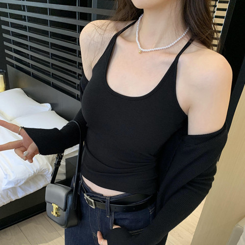 美式酷辣自帶胸墊工字無袖吊帶女夏季202新款內搭打底上衣