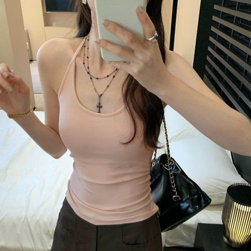 美式酷辣自帶胸墊工字無袖吊帶女夏季202新款內搭打底上衣