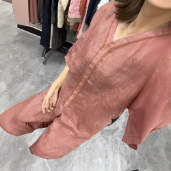 25018大愛美依緣2025新款設計感文藝復古寬松V領上衣濶腿褲兩件套
