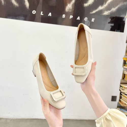 軟皮工作鞋女黑米平底軟底皮鞋職業上班面試酒店防滑空姐舒適單鞋