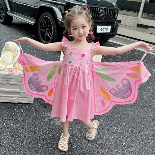 女童可愛蝴蝶連衣裙2025新款夏裝小女孩寶寶夏款夏季洋氣吊帶裙子