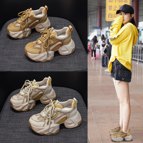 老爹鞋女2025年新款復古特拼色透網休閒時尚百搭舒適厚底跑步女鞋