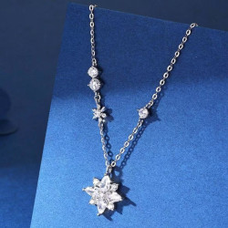 S999浪漫星芒雪花多稜角項鍊閃亮八星芒稜角輕奢星星設計項鍊