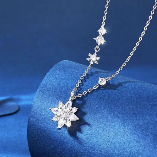 S999浪漫星芒雪花多稜角項鍊閃亮八星芒稜角輕奢星星設計項鍊