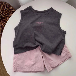 夏季女童兩件套裝寶寶洋氣兒童個性潮牌韓版字母背心短褲網紅時髦