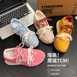 真皮~7CM內增高德訓鞋女厚底春夏新款小個子運動休閒阿甘鞋老爹鞋