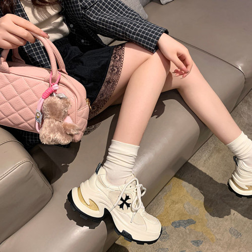 增高7.5cm~厚底老爹鞋女2025春季新款網面透氣跑步鞋休閒運動鞋