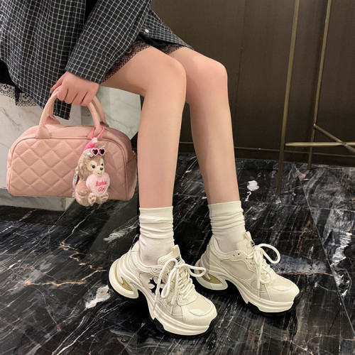 增高7.5cm~厚底老爹鞋女2025春季新款網面透氣跑步鞋休閒運動鞋