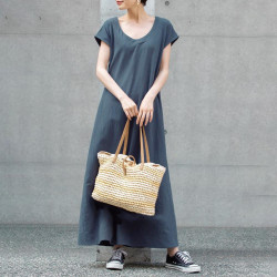 日系輕熟女街拍百搭長裙韓版夏季短袖連衣裙輕熟氣質綁帶圓領長裙