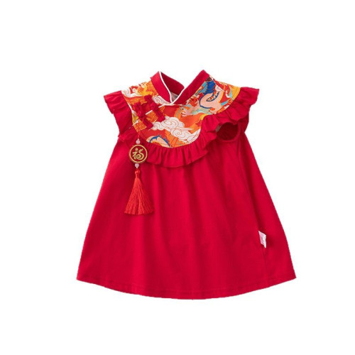 2025夏季新款女寶寶周嵗宴禮服女童唐裝連衣裙5265風套裝嬰兒