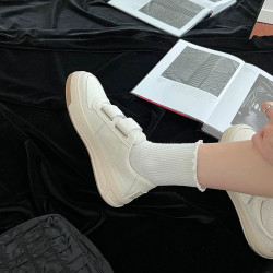 高級厚底增高魔術貼笑臉小白鞋女2025年運動休閒厚底百搭真皮板鞋