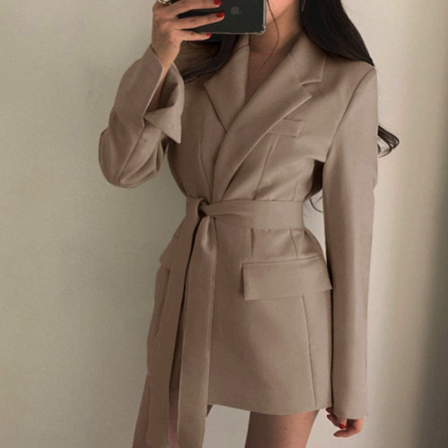 高級質感小西裝2024秋Chic復古港風韓版收腰系帶氣質西裝外套女潮