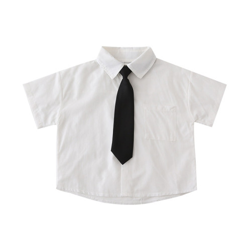 日系短袖領帶襯衫親子夏季寬松學院風百搭幼兒園畢業演出服家庭裝