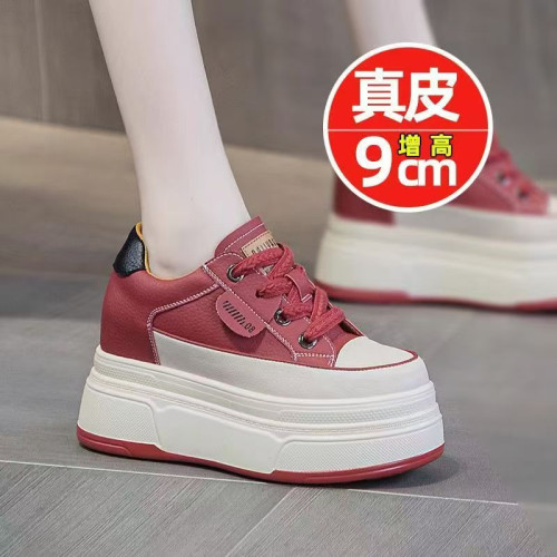 女鞋小白鞋內增高厚底真皮板鞋2025春秋款休閒運動鞋女士小個子鞋