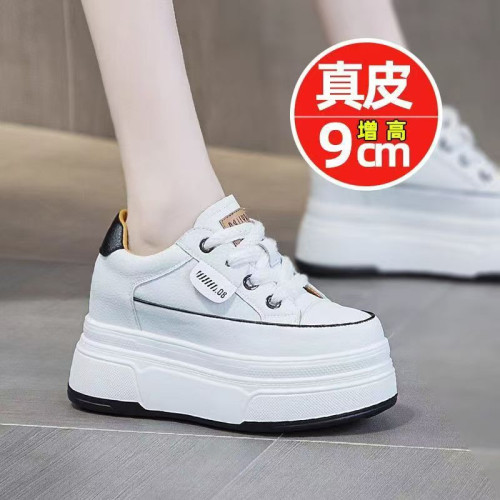 女鞋小白鞋內增高厚底真皮板鞋2025春秋款休閒運動鞋女士小個子鞋