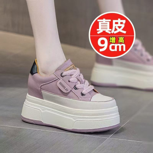 女鞋小白鞋內增高厚底真皮板鞋2025春秋款休閒運動鞋女士小個子鞋
