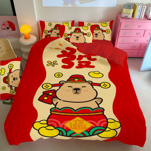 卡皮巴拉四件套 capybara床品 雙人可愛 簡約風床單被套 柔軟舒適