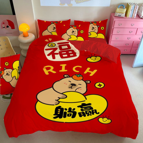 卡皮巴拉四件套 capybara床品 雙人可愛 簡約風床單被套 柔軟舒適