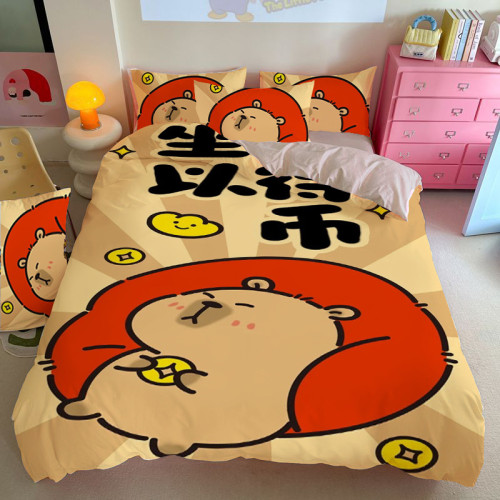 卡皮巴拉四件套 capybara床品 雙人可愛 簡約風床單被套 柔軟舒適