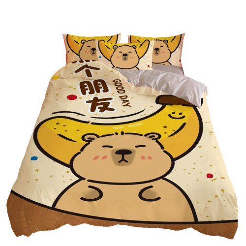 卡皮巴拉四件套 capybara床品 雙人可愛 簡約風床單被套 柔軟舒適