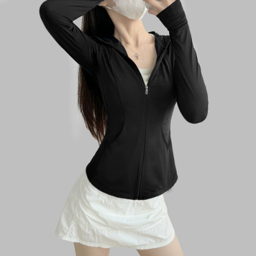 2025lulu同款修身連帽長袖外套女顯瘦休閒運動瑜伽服防曬衣皮膚衣