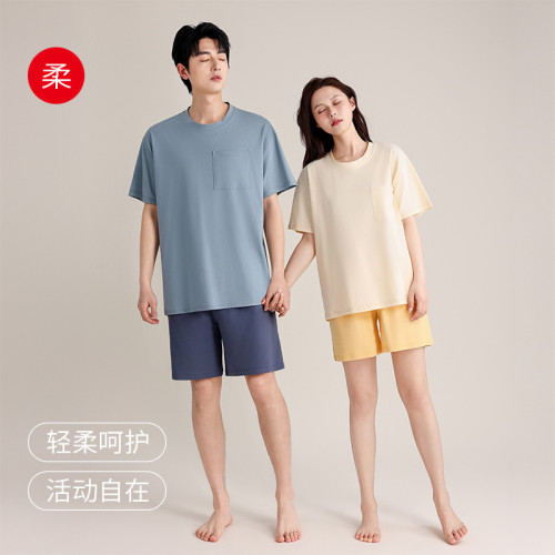 情侶睡衣女夏天薄款透氣棉短袖短褲套頭寬松家居服套裝兩件可外穿