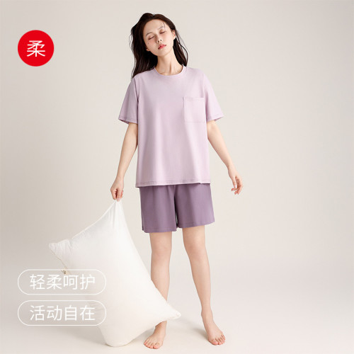 情侶睡衣女夏天薄款透氣棉短袖短褲套頭寬松家居服套裝兩件可外穿