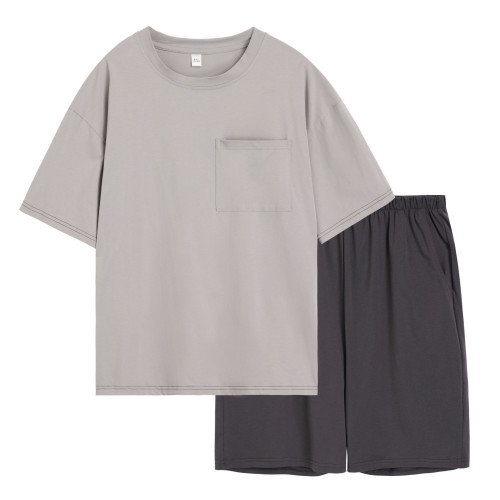 情侶睡衣女夏天薄款透氣棉短袖短褲套頭寬松家居服套裝兩件可外穿