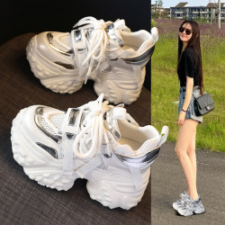 HS597-130厚底內增高ins網紅爆款老爹鞋女2025夏季新款網面休閒鞋