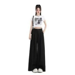 高級感垂順冰絲棉麻濶腿山本褲女春夏薄款寬松小個子速乾休閒褲