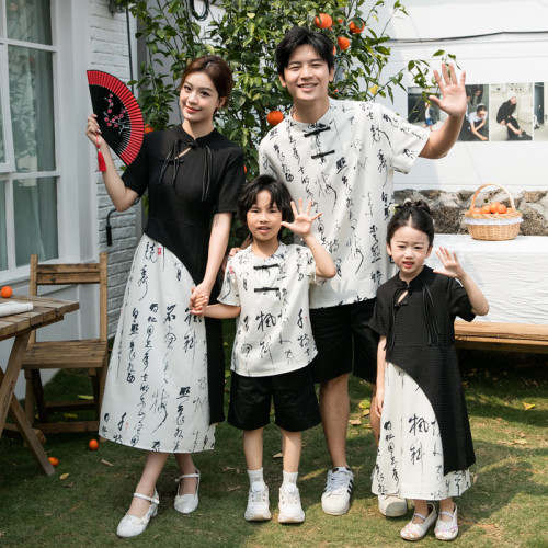 新中式親子裝2025新款母女旗袍連衣裙一家四口唐裝漢服兒童表演服