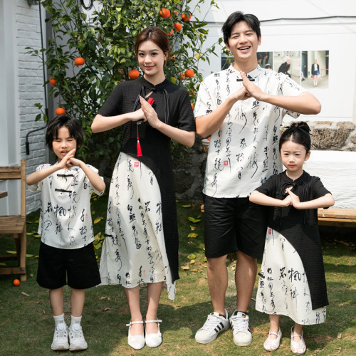 新中式親子裝2025新款母女旗袍連衣裙一家四口唐裝漢服兒童表演服