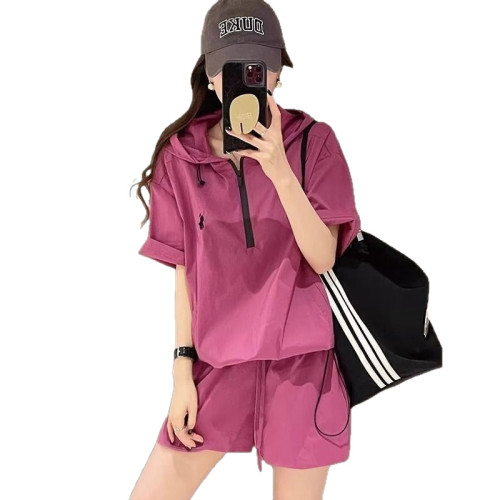大碼防曬衣短褲兩件套歐洲站夏裝新款連帽時尚套裝女胖mm300