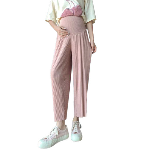 高品質夏季寬松孕婦壓褶冰絲九分蘿蔔濶腿垂感褲子