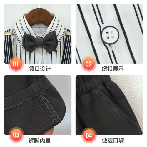 男童西裝套裝春夏短袖襯衫背帶褲花童周嵗禮服學生六一主持演出服