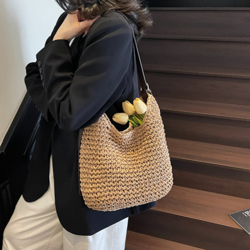 新款夏季慵懶風單肩斜背草編包大容量沙灘度假洋氣百搭女包包