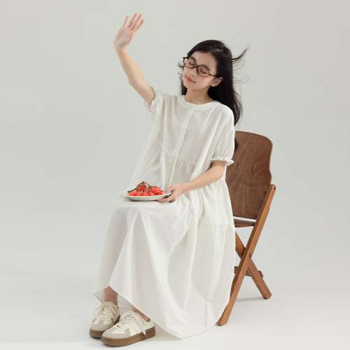 女童短袖連衣裙2025夏季新款中大童大碼寬松顯瘦過膝拼接蛋糕長裙