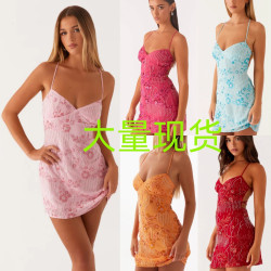 25新款歐美女裝亮片刺綉裙子性感露背吊帶連衣裙女夏