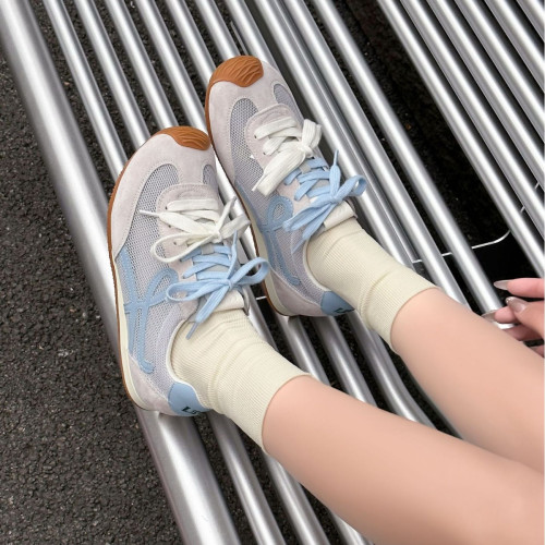 2025年夏季新款德訓鞋女拼色系帶阿甘鞋平底時尚休閒運動鞋網鞋女