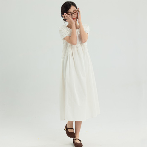 女童連衣裙2025夏款韓版中大童短袖裙子花邊娃娃領公主裙親子長裙