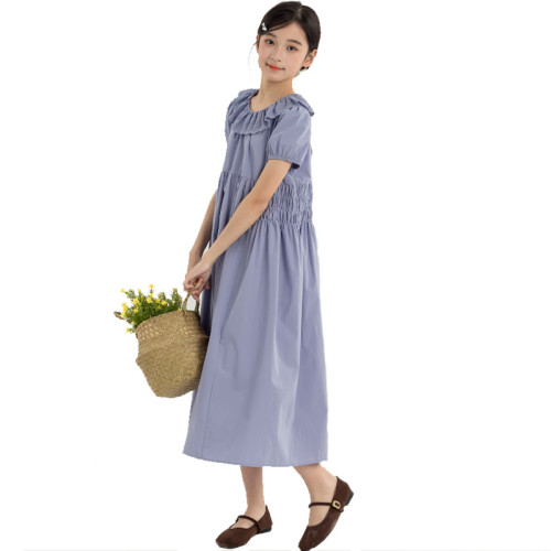女童連衣裙2025夏款韓版中大童短袖裙子花邊娃娃領公主裙親子長裙