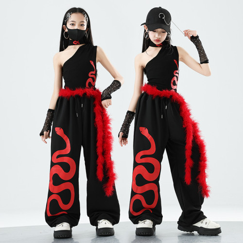 女童爵士舞服裝模特走秀潮酷時髦套裝露臍街舞女孩少兒表演服時髦