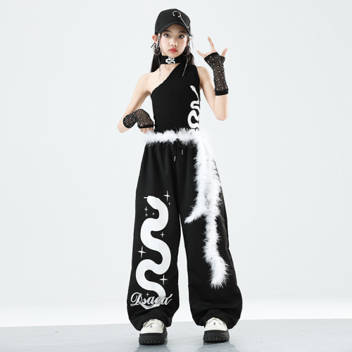 女童爵士舞服裝模特走秀潮酷時髦套裝露臍街舞女孩少兒表演服時髦